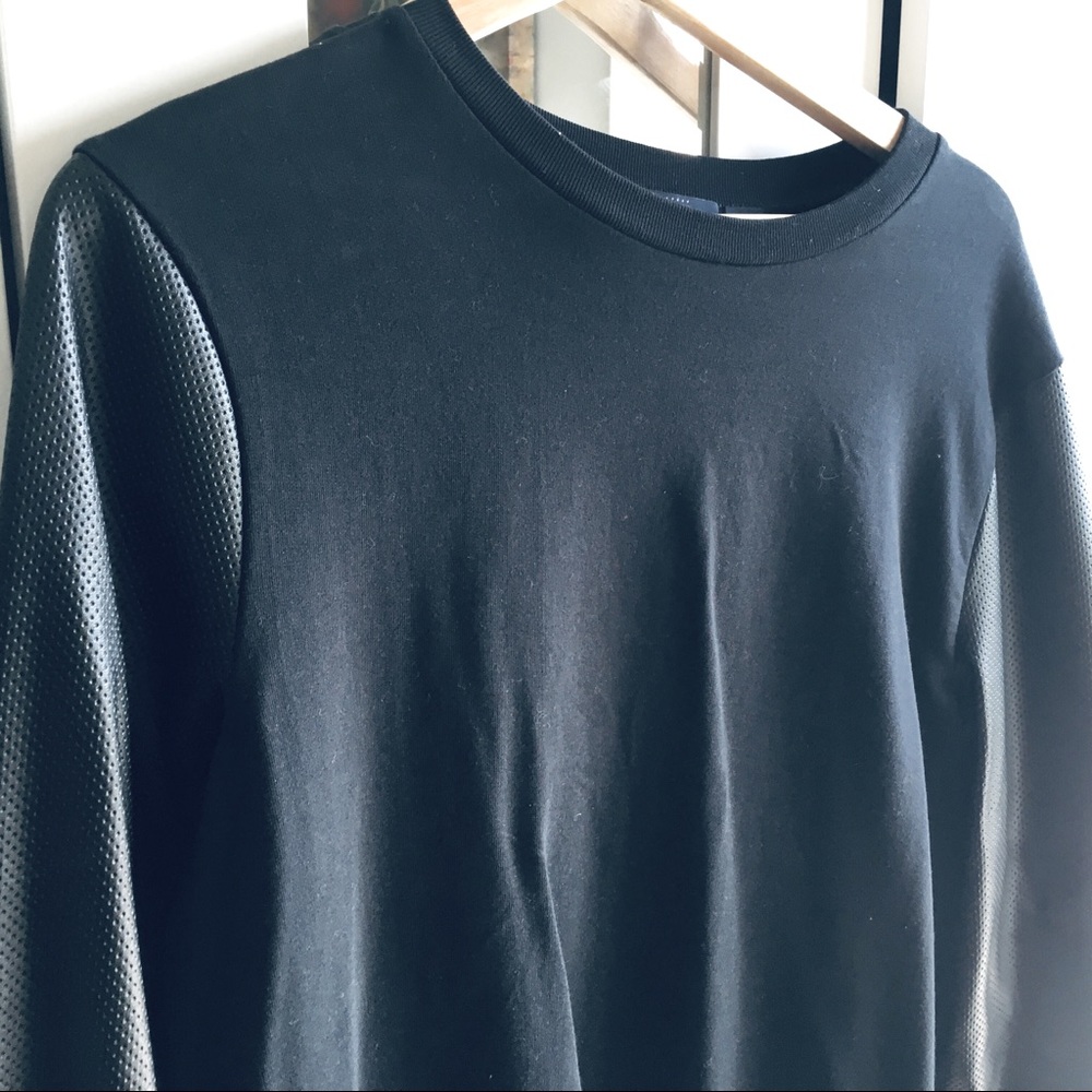 Leather sleeve sweatshirt